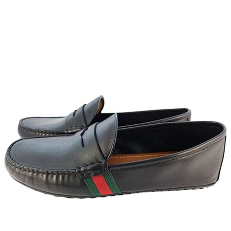 Gucci Web Accent Leather Loafers 'Black' 566294